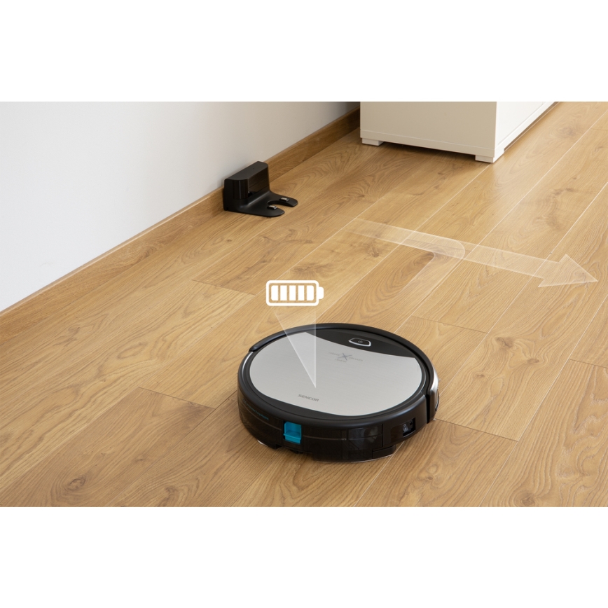 Sencor - Robottolmuimeja koos mopiga 2-ühes 25W 2600 mAh Wi-Fi must/hõbe + pult