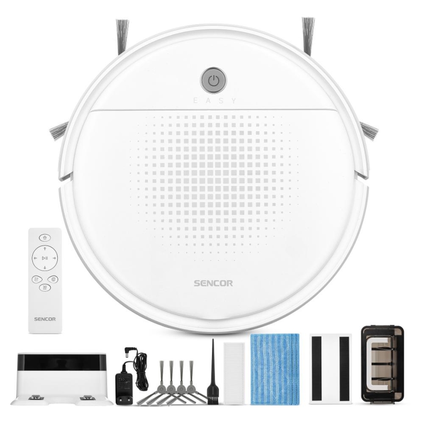 Sencor - Robottolmuimeja mopiga 2in1 18W/1500 mAh valge + kaugjuhtimispult