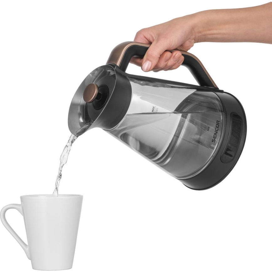 Sencor - Termoregulatsiooniga kiirveekeetja 1,5 l 2150W/230V must/roosakuldne