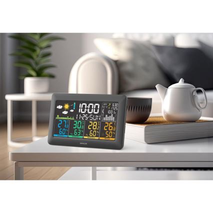 Sencor - Värvilise LCD-ekraaniga ilmajaam + 3 andurit 3xAA + 6xAA must