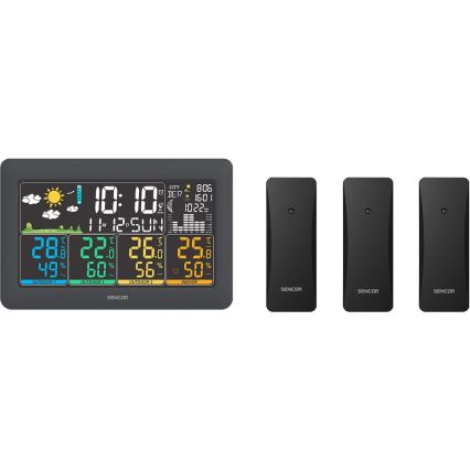Sencor - Värvilise LCD-ekraaniga ilmajaam + 3 andurit 3xAA + 6xAA must