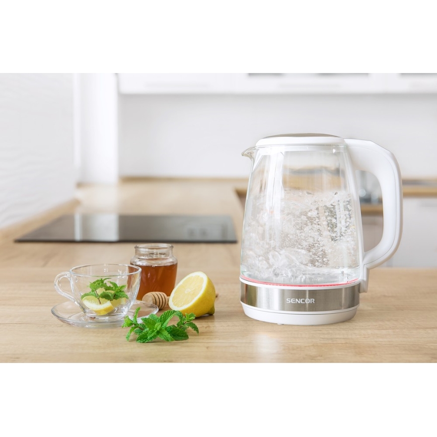 Sencor - Veekeetja termoregulatsiooni ja LED taustvalgustusega 2 l 2200W/230V valge