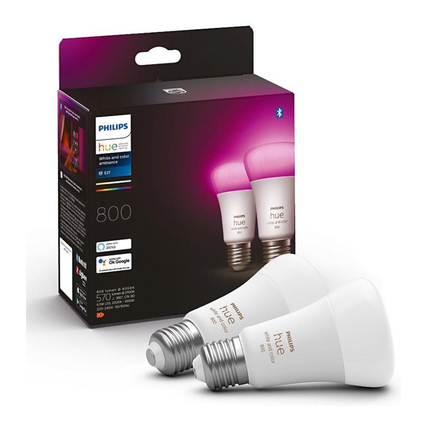 SET 2x LED Hämardatav pirn Philips Hue White And Color Ambiance A60 E27/6,5W/230V 2000-6500K