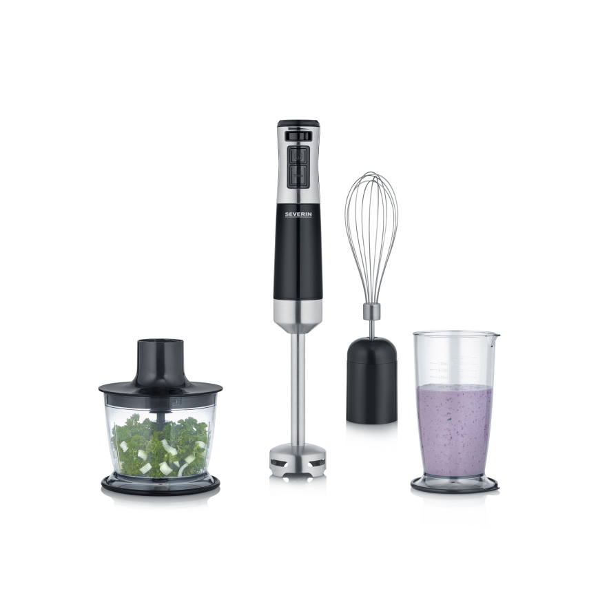 Severin SM 3772 - Käeshoitav blender komplektiga 600W/230V roostevaba teras/must