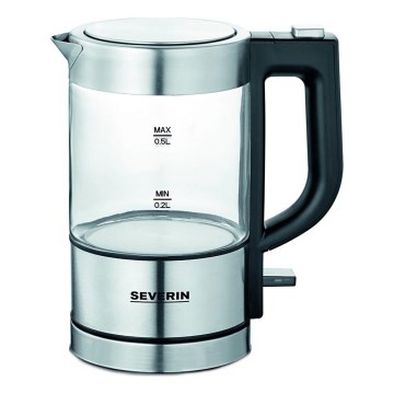 Severin WK 3472 - 0,5 l elektriline veekeetja, 1100 W/230 V, roostevaba teras/klaas