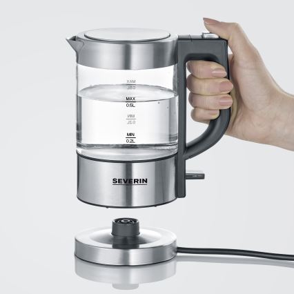Severin WK 3472 - 0,5 l elektriline veekeetja, 1100 W/230 V, roostevaba teras/klaas