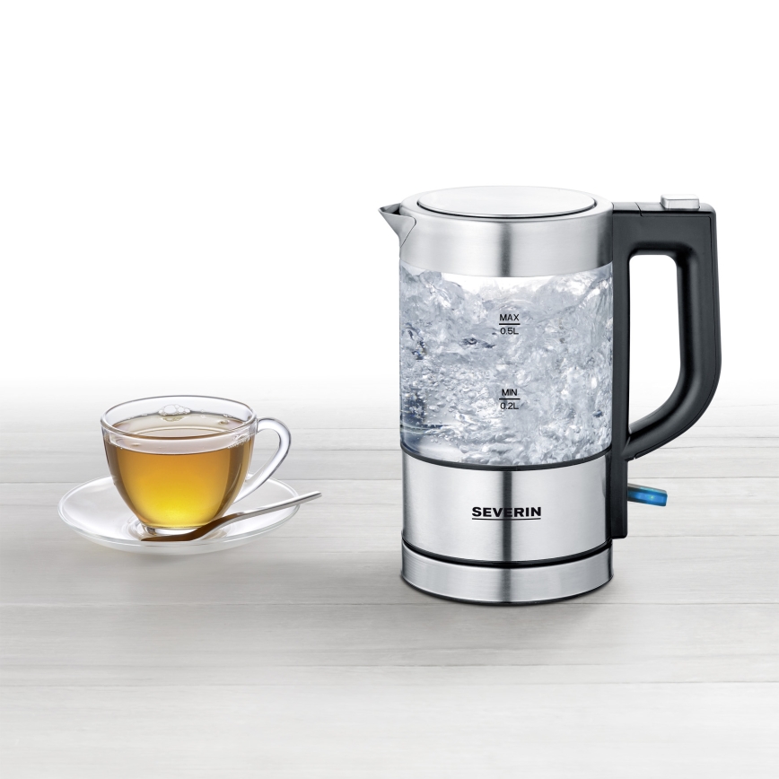 Severin WK 3472 - Kiirveekeetja 0,5 l 1100W/230V roostevaba teras/klaas