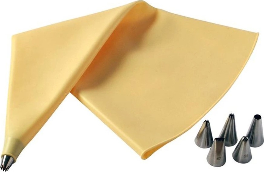 Silikoonist dekoreerimiskott + 6 TORO otsikut kollane/roostevaba