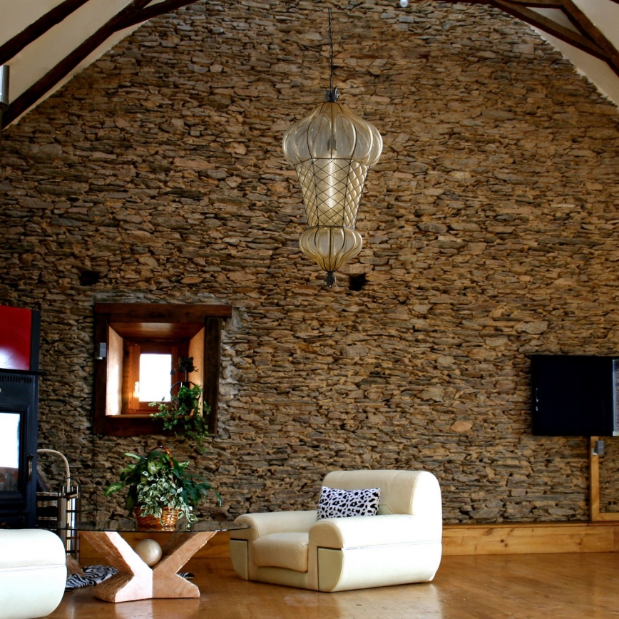 SIRU - Lühter BABÀ 1xE27/60W/230V d. 30 cm beež/pruun Veneetsia klaas