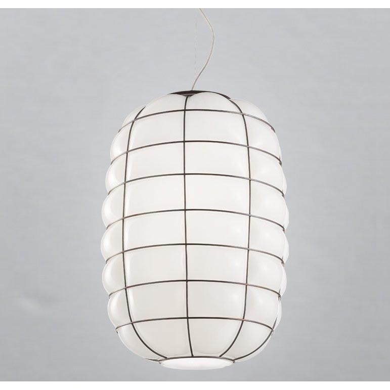 SIRU - Lühter LANTERNA 1xE27/60W/230V d. 32 cm must/valge Veneetsia klaas
