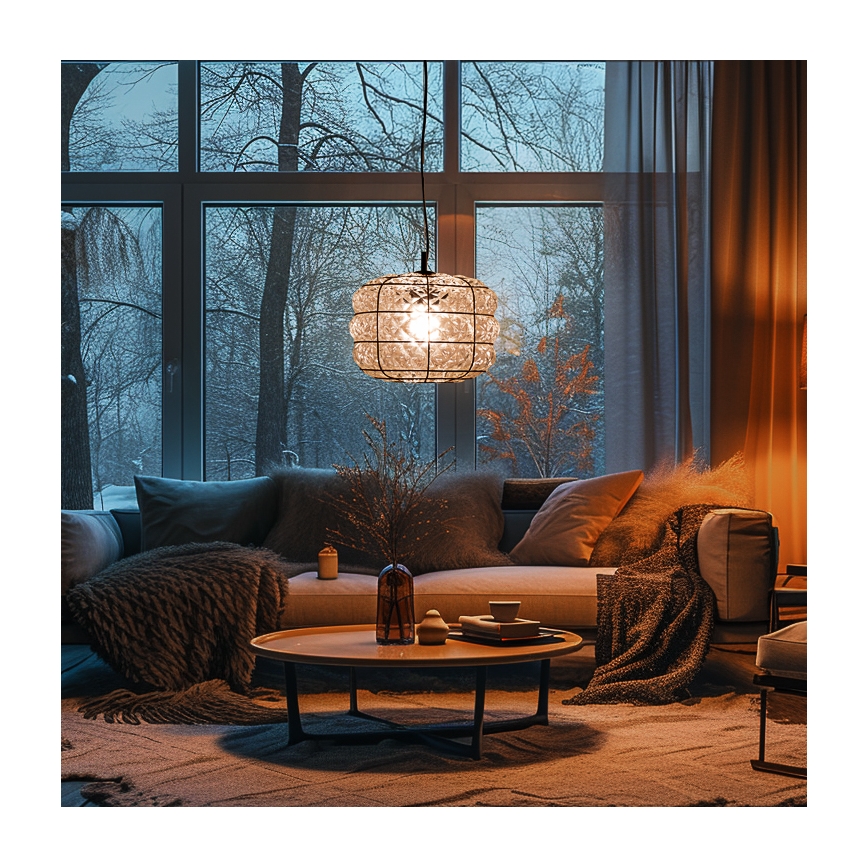 SIRU - Lühter TERRA 1xE27/60W/230V must/läbipaistev Veneetsia klaas