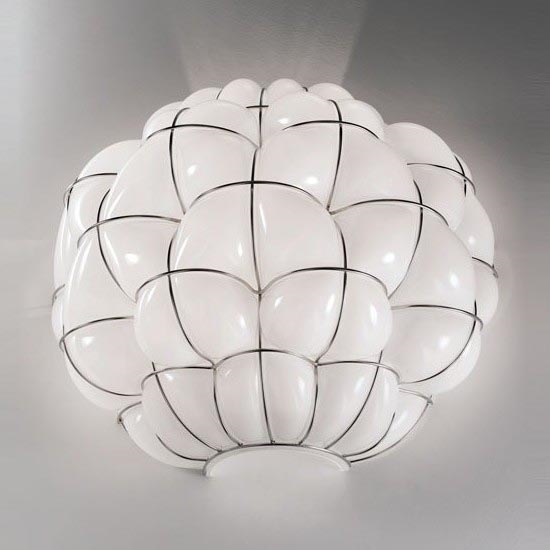 SIRU - Seinavalgusti POUFF 1xE27/60W/230V läikiv kroom/valge Veneetsia klaas