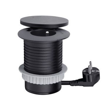 Sisseehitatud pistikupesa juhtmevaba 10 W laadimisega, 1 pesa + USB A ja C, must