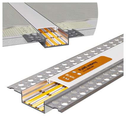 Sisseehitusprofiil LED-lintidele 1 m, hõbe/valge