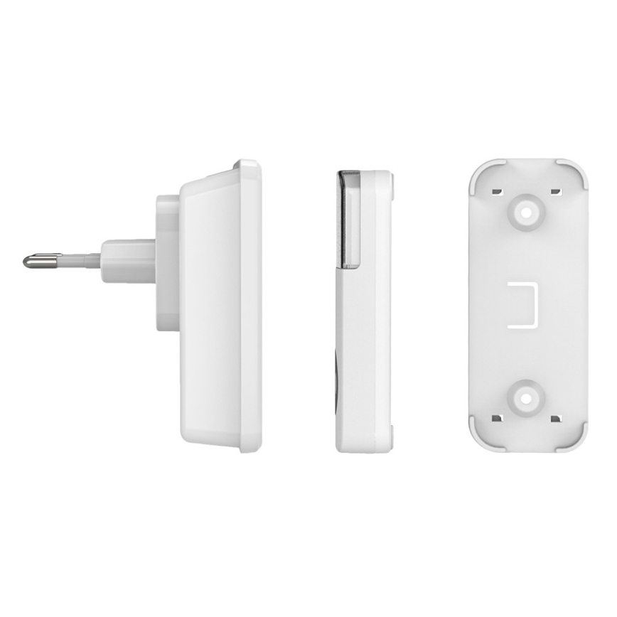 Juhtmevaba uksekell pistikuga 230V + 2x nööp 2xCR2032 IP56 valge
