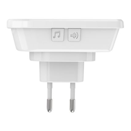 Juhtmevaba uksekell pistikuga 230V + 2x nööp 2xCR2032 IP56 valge