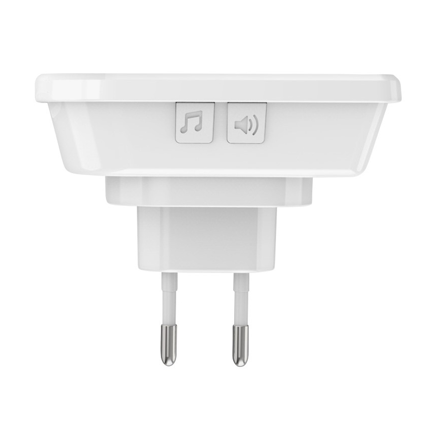 Juhtmevaba uksekell pistikuga 230V + 2x nööp 2xCR2032 IP56 valge