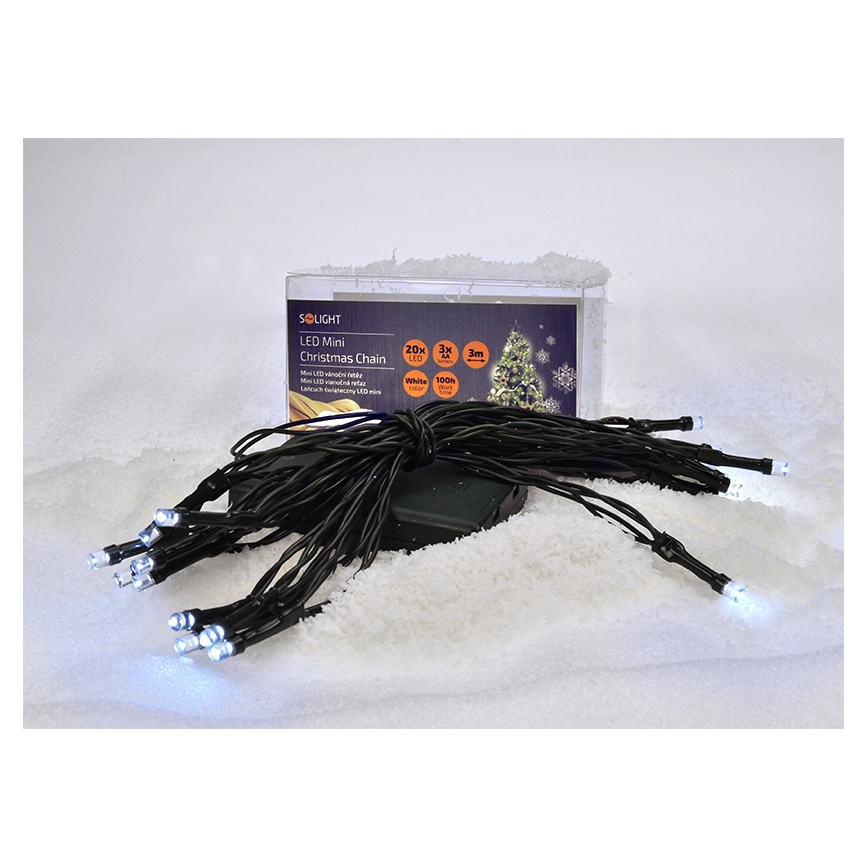 LED Jõuluteemaline valguskett 20xLED/3xAA 3,3m külm valge