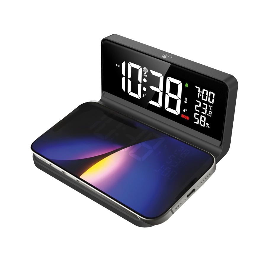 LED Äratuskell LCD ekraaniga ja juhtmevaba laadimine Qi LED/10W/230V