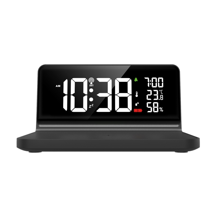 LED Äratuskell LCD ekraaniga ja juhtmevaba laadimine Qi LED/10W/230V