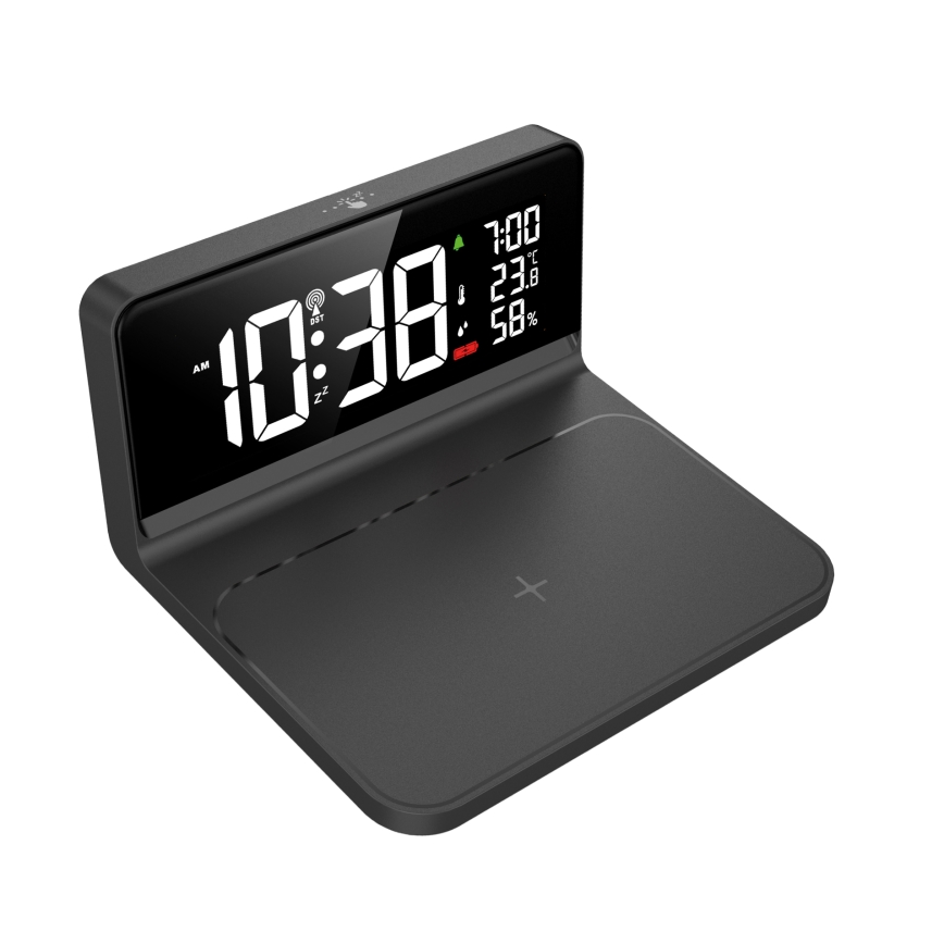 LED Äratuskell LCD ekraaniga ja juhtmevaba laadimine Qi LED/10W/230V