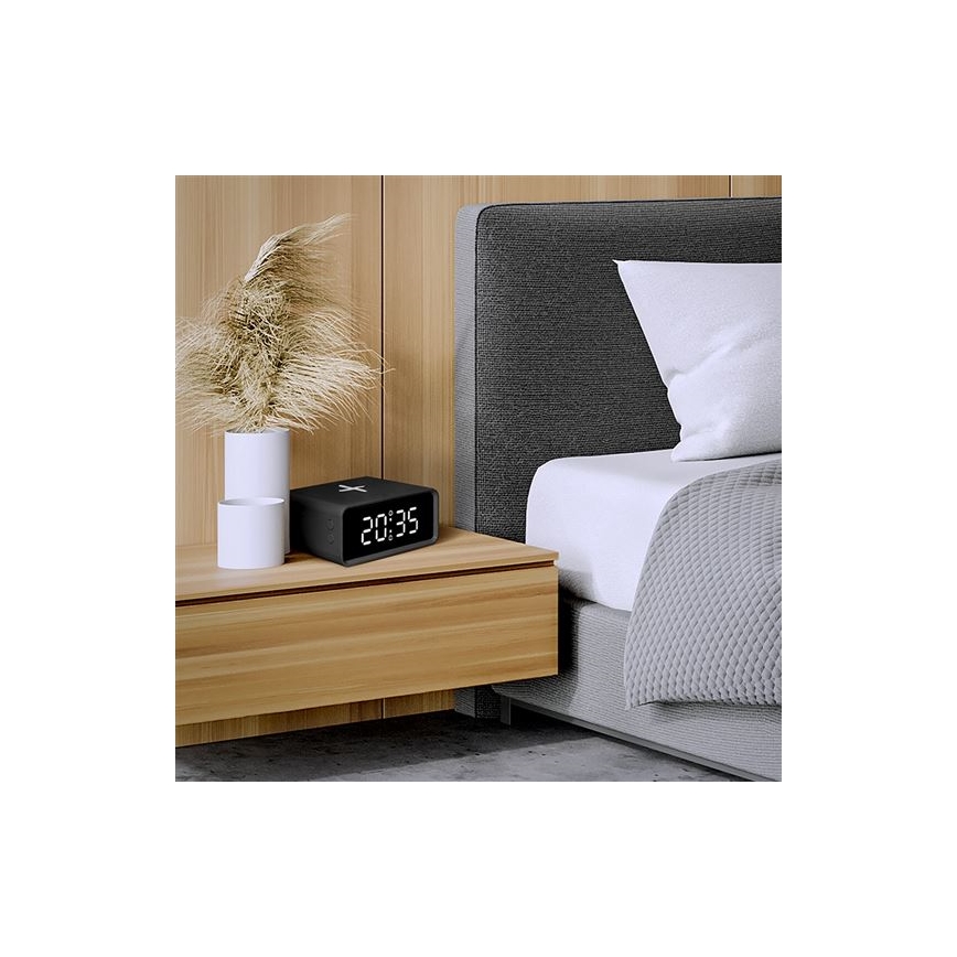 Digitaalne kell koos Qi-juhtmevaba laadijaga 230V/CR2032, must