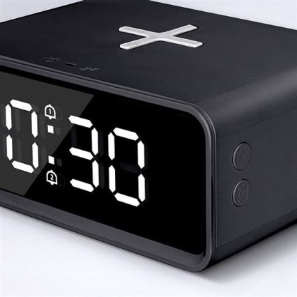 Digitaalne kell koos Qi-juhtmevaba laadijaga 230V/CR2032, must