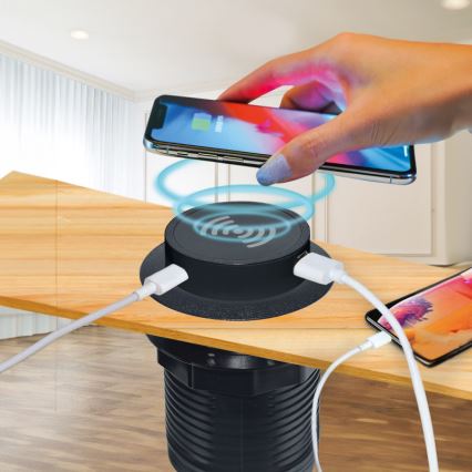 Sisseehitatud juhtmevaba laadija + USB A+C must
