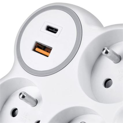 Pistikupesa jaotur 3x 16A + USB A+C kiirlaadija 20W