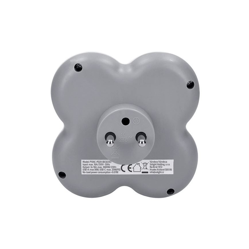 Pistikupesa jaotur 3x 16A + USB A+C kiirlaadija 20W
