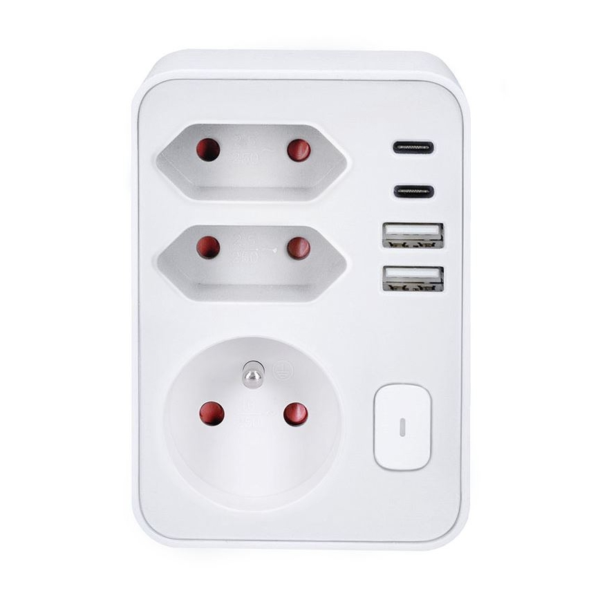 Pistikupesa jagaja 1x16A+2x 2,5A koos 2xUSB A+C laadijaga valge