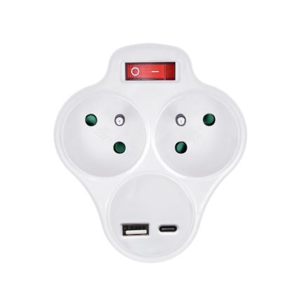 Pistikupesa jaotur koos USB A+C charger ja lüliti 2x10A valge