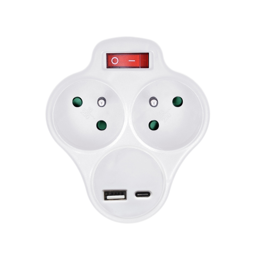 Pistikupesa jaotur koos USB A+C charger ja lüliti 2x10A valge