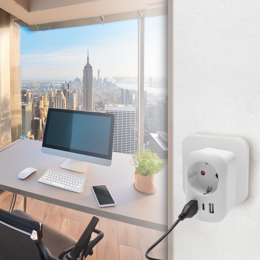 Reisiadapter USA jaoks 230V 2x USB-A + 1x USB-C
