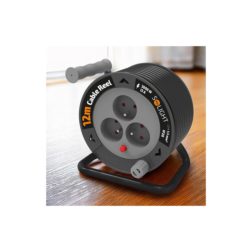 Rulliga pikendusjuhe, 3 pesaga, 12 m