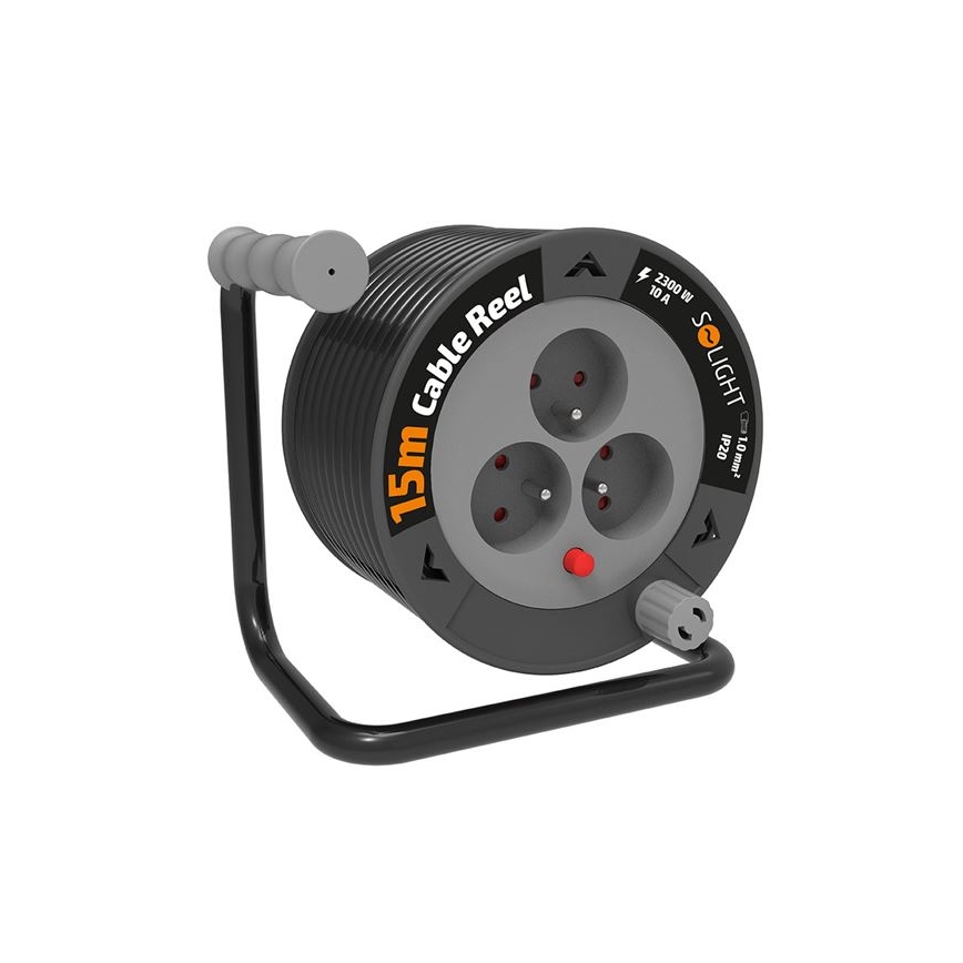 Rulliga pikendusjuhe, 3 pistikupesaga, 12 m