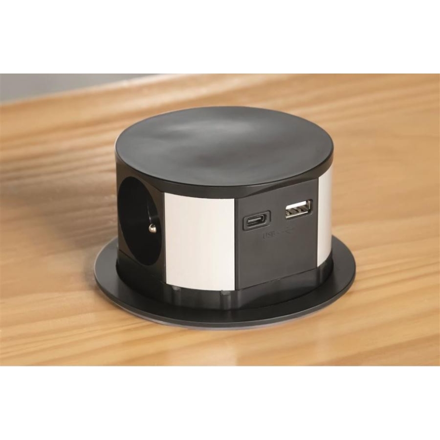 Solight PP100USBC-B - Pistikupesade torn lauale 3x230V + 2xUSB must