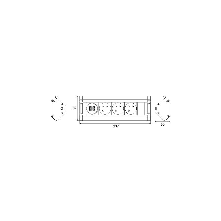 Pikendusjuhe 3Z + 2 x USB 1,5 m alumiinium/must