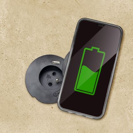 Sisseehitatud pistikupesa juhtmevaba 10 W laadimisega, 1 pesa + USB A ja C, must