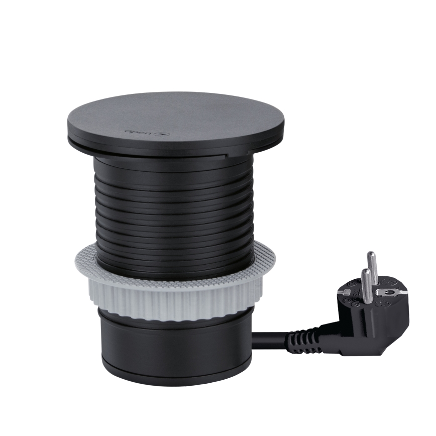 Sisseehitatud pistikupesa juhtmevaba 10 W laadimisega, 1 pesa + USB A ja C, must