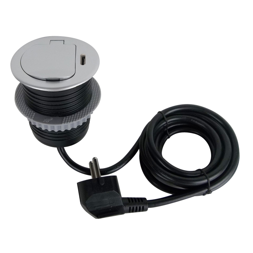 Pistiktorn lauale 1x230V + USB-C Power Delivery hõbedane/must