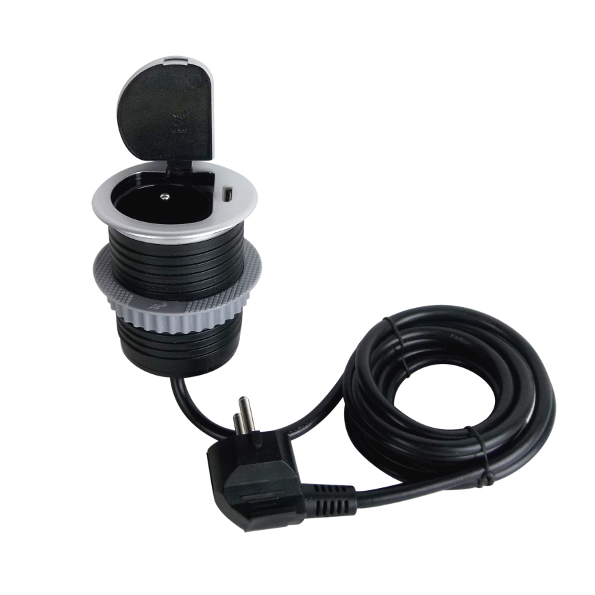 Pistiktorn lauale 1x230V + USB-C Power Delivery hõbedane/must