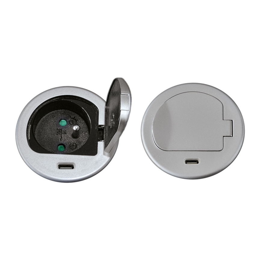Pistiktorn lauale 1x230V + USB-C Power Delivery hõbedane/must