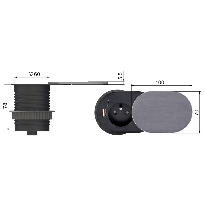 Sisseehitatud pistik 1Z + USB A+C