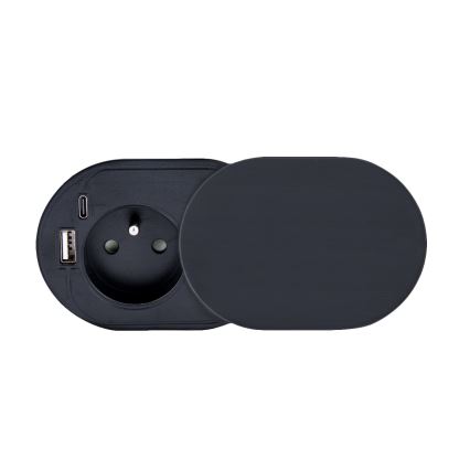 Sisseehitatav pistikupesa liugkaane ja 20 W võimsusega, 1× pistikupesa + USB A+C, must