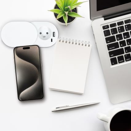 Sisseehitatud voolupesa 20W, 1x pistikupesa + USB-A ja USB-C, valge