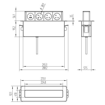 Lauaplaadi pistikupesatulp 3x230V + USB-A + USB-C