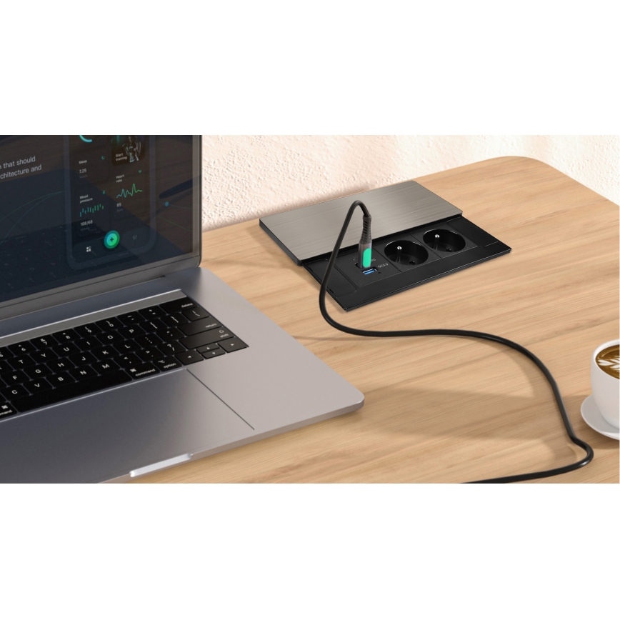 Sisseehitatav pistikupesa 20W juhtmevaba laadimisega, 2 pesa + USB-A + USB-C
