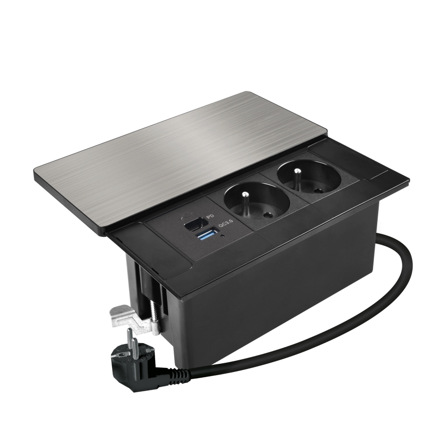 Sisseehitatav pistikupesa 20W juhtmevaba laadimisega, 2 pesa + USB-A + USB-C