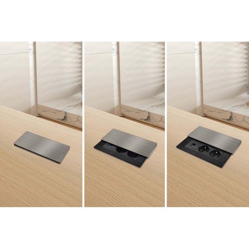 Sisseehitatav pistikupesa 65W, 2 pistikupesa + USB-A + USB-C